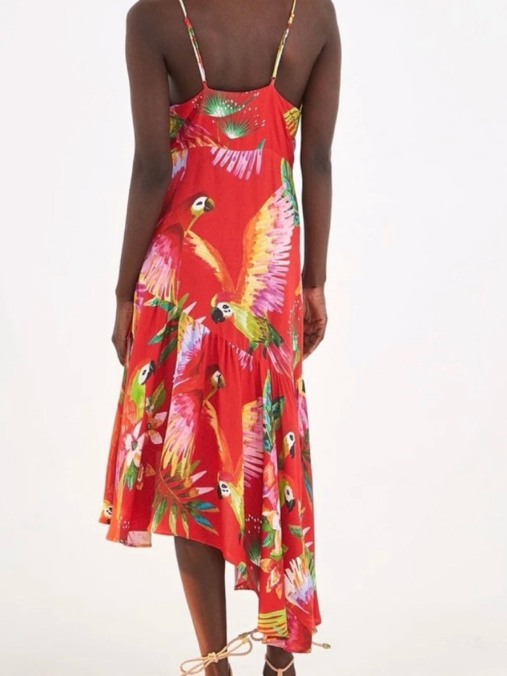 Farm Rio Red Macaw Wrap Dress Midi Ruffle Dress - NWT - Picture 3 of 6